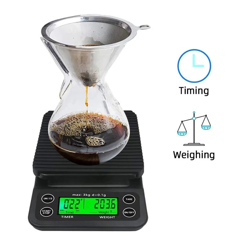 Balance à café numérique avec écran LED et minuteur pour la préparation du café