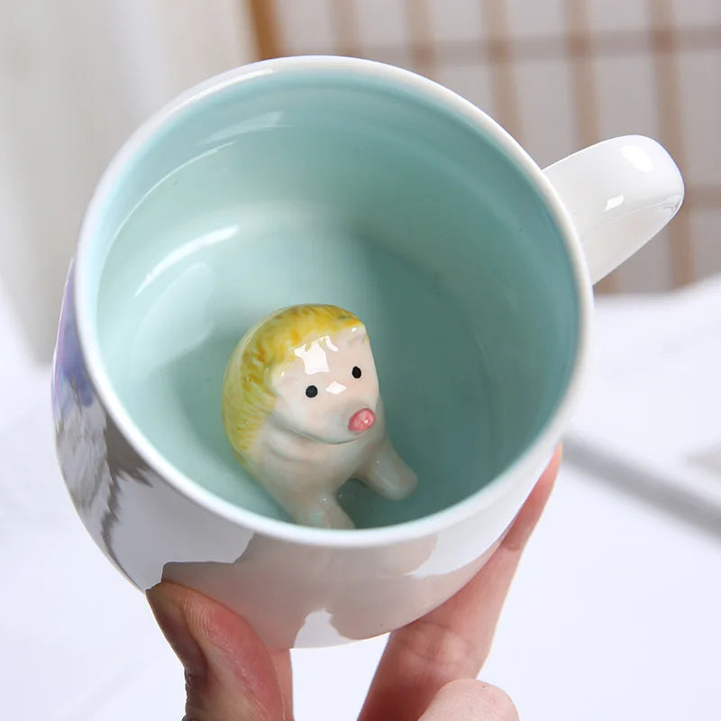 Tasses à café en céramique mignonnes en forme d'animaux 3D avec poignée Vache Panda Grenouille