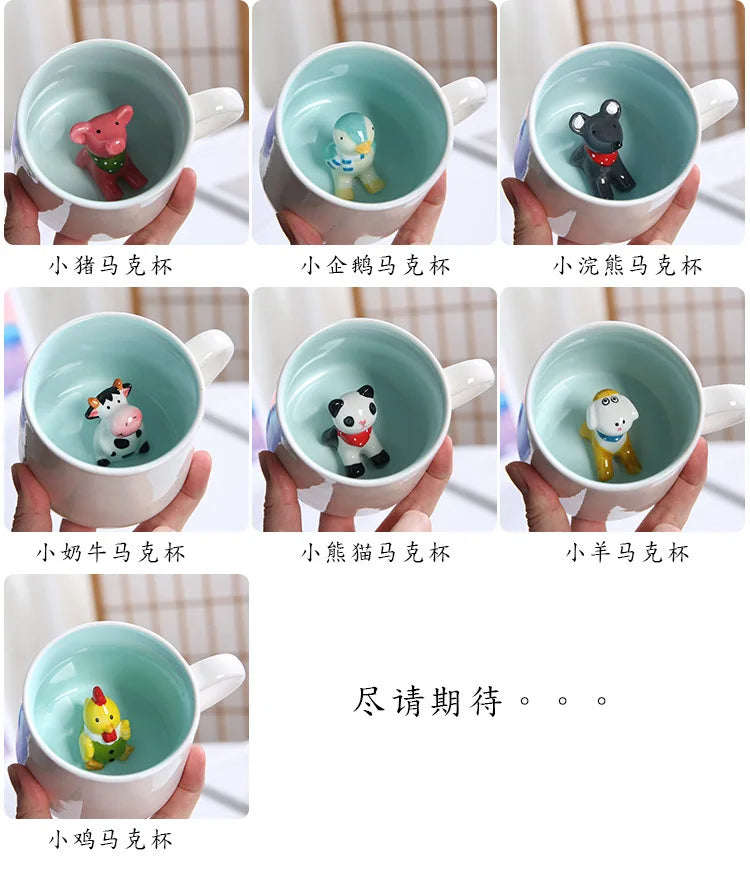 Tasses à café en céramique mignonnes en forme d'animaux 3D avec poignée Vache Panda Grenouille