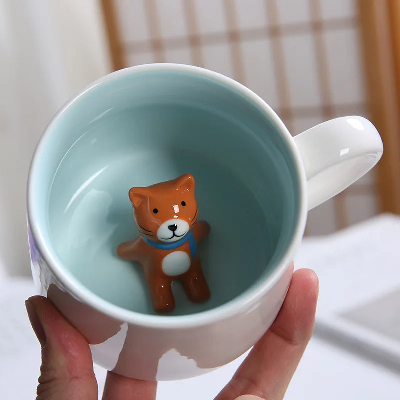Tasses à café en céramique mignonnes en forme d'animaux 3D avec poignée Vache Panda Grenouille