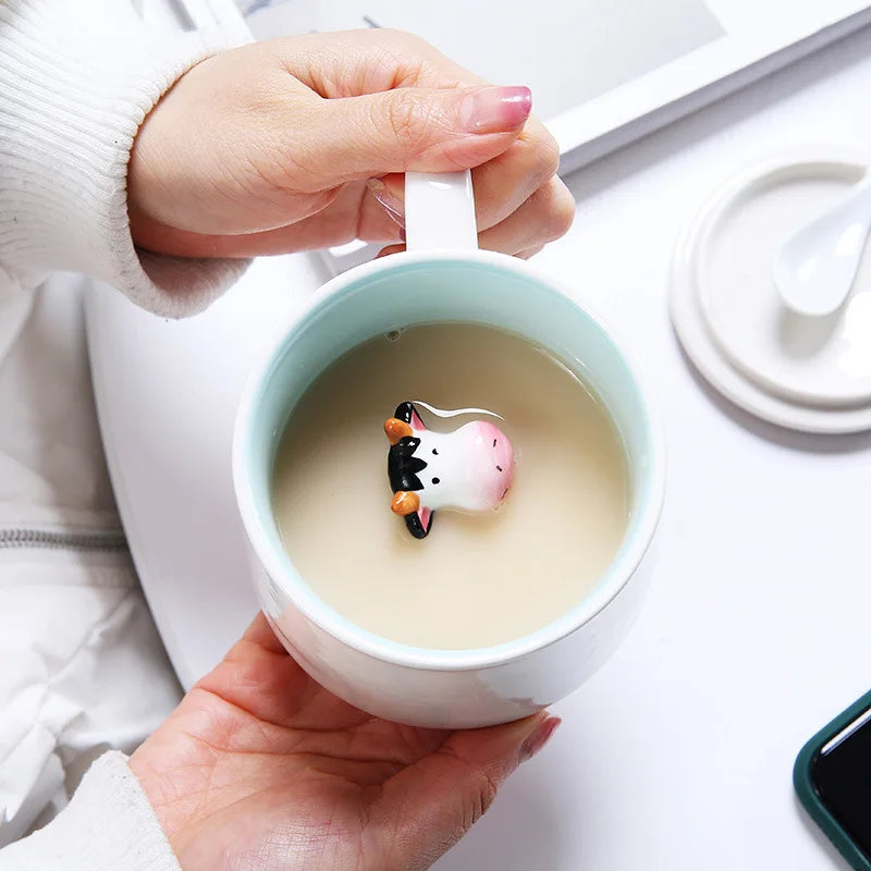 Tasses à café en céramique mignonnes en forme d'animaux 3D avec poignée Vache Panda Grenouille