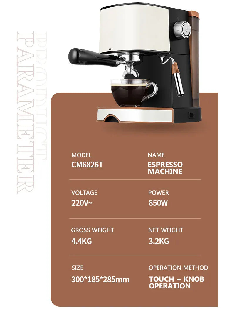 Machine à café domestique automatique à vapeur expresso en acier inoxydable