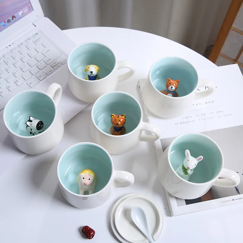 Tasses à café en céramique mignonnes en forme d'animaux 3D avec poignée Vache Panda Grenouille
