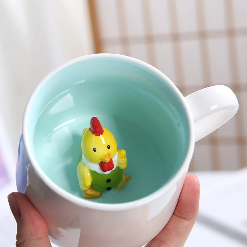 Tasses à café en céramique mignonnes en forme d'animaux 3D avec poignée Vache Panda Grenouille