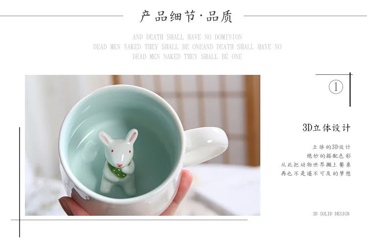 Tasses à café en céramique mignonnes en forme d'animaux 3D avec poignée Vache Panda Grenouille