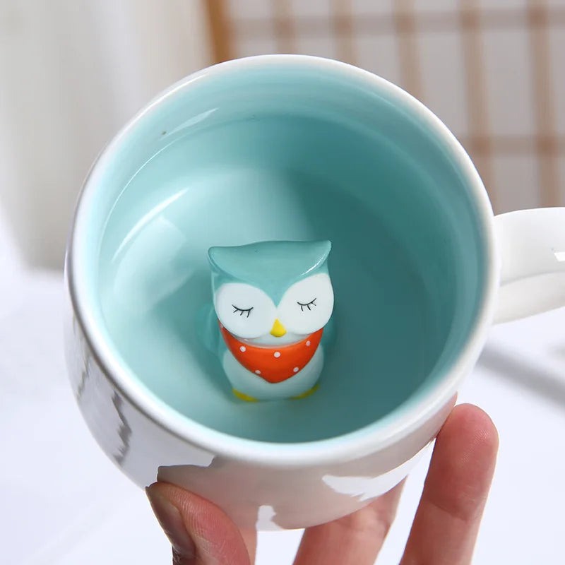 Tasses à café en céramique mignonnes en forme d'animaux 3D avec poignée Vache Panda Grenouille