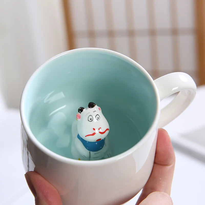 Tasses à café en céramique mignonnes en forme d'animaux 3D avec poignée Vache Panda Grenouille