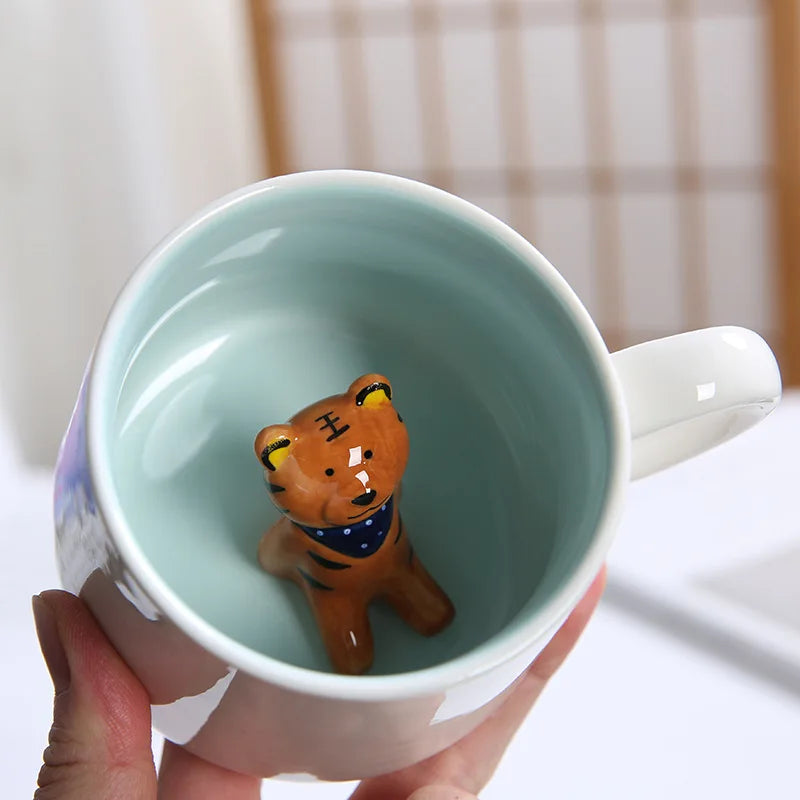 Tasses à café en céramique mignonnes en forme d'animaux 3D avec poignée Vache Panda Grenouille