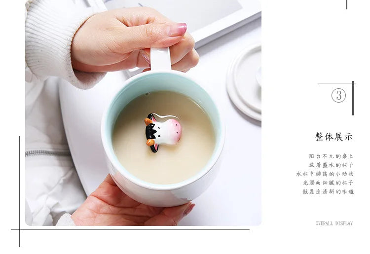 Tasses à café en céramique mignonnes en forme d'animaux 3D avec poignée Vache Panda Grenouille