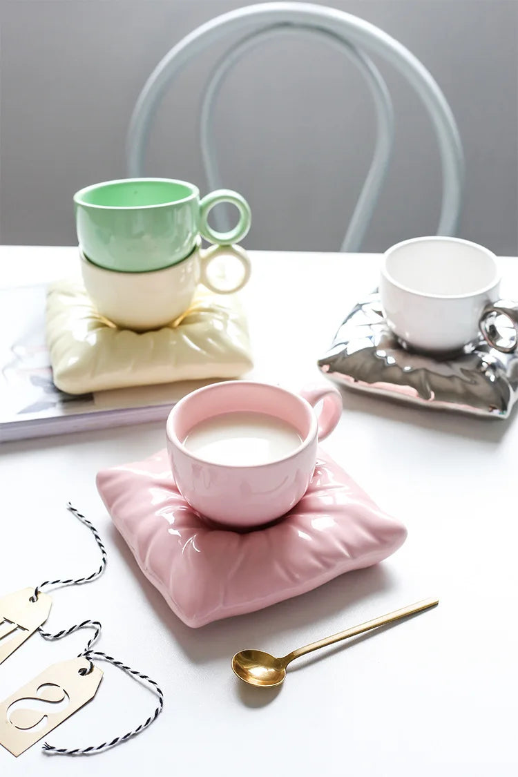 Tasses à café en céramique Lazzy House, ensemble tasse et soucoupe de grande taille pour le thé