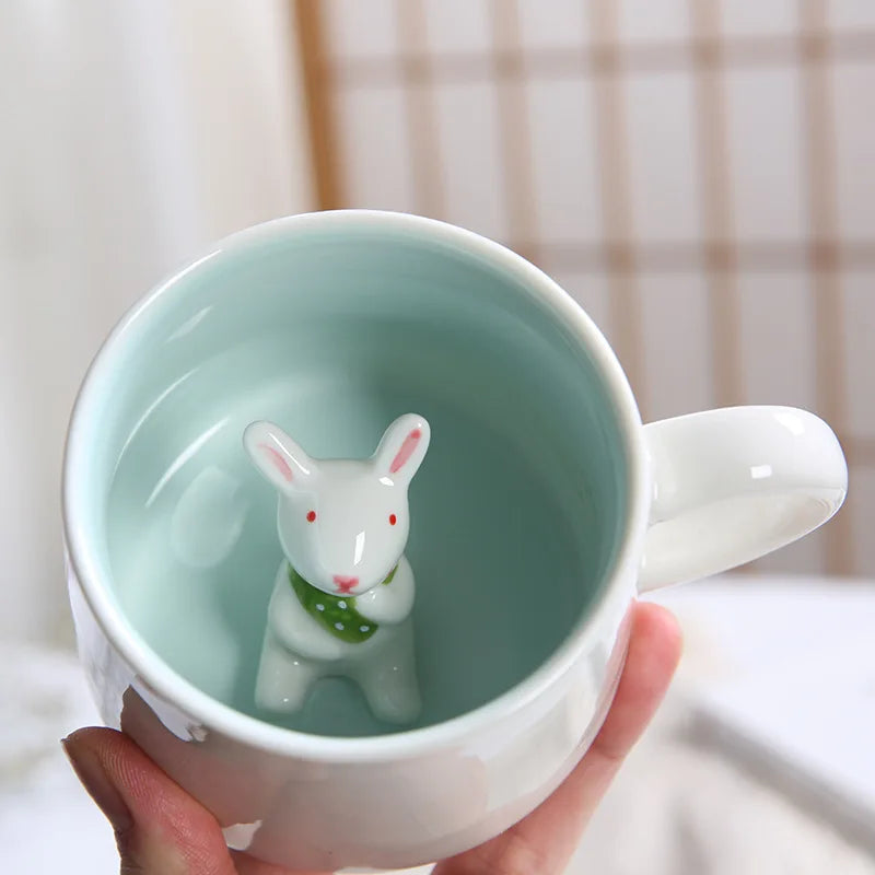 Tasses à café en céramique mignonnes en forme d'animaux 3D avec poignée Vache Panda Grenouille