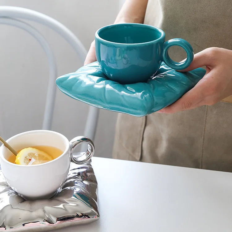 Tasses à café en céramique Lazzy House, ensemble tasse et soucoupe de grande taille pour le thé
