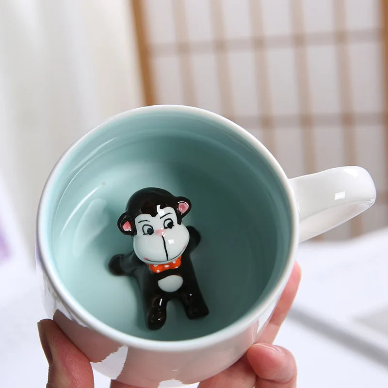 Tasses à café en céramique mignonnes en forme d'animaux 3D avec poignée Vache Panda Grenouille