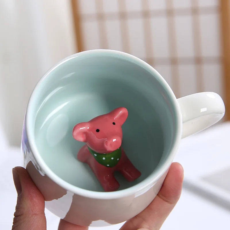 Tasses à café en céramique mignonnes en forme d'animaux 3D avec poignée Vache Panda Grenouille
