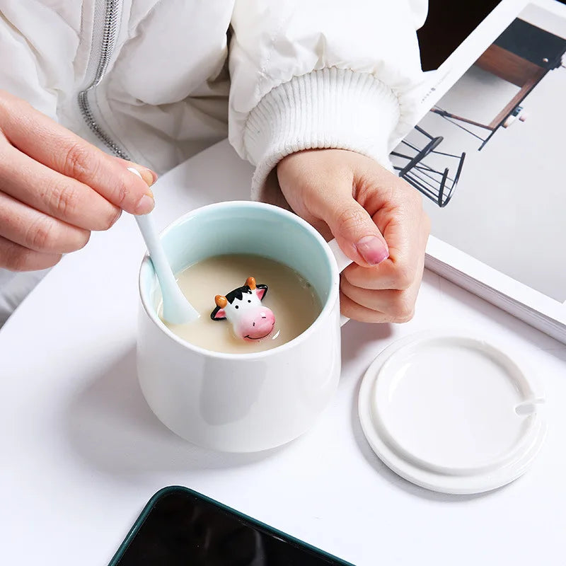 Tasses à café en céramique mignonnes en forme d'animaux 3D avec poignée Vache Panda Grenouille