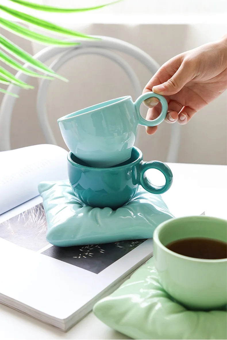 Tasses à café en céramique Lazzy House, ensemble tasse et soucoupe de grande taille pour le thé