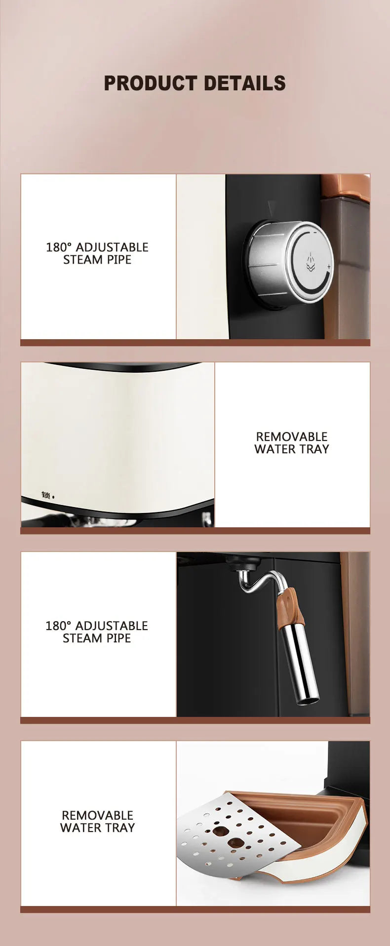 Machine à café domestique automatique à vapeur expresso en acier inoxydable
