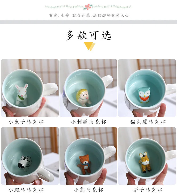Tasses à café en céramique mignonnes en forme d'animaux 3D avec poignée Vache Panda Grenouille