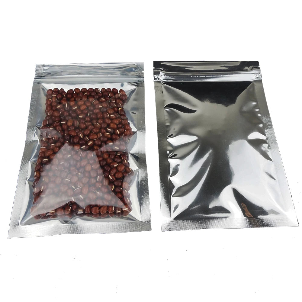 Sachets d'emballage refermables à fermeture éclair en plastique et aluminium, un côté transparent