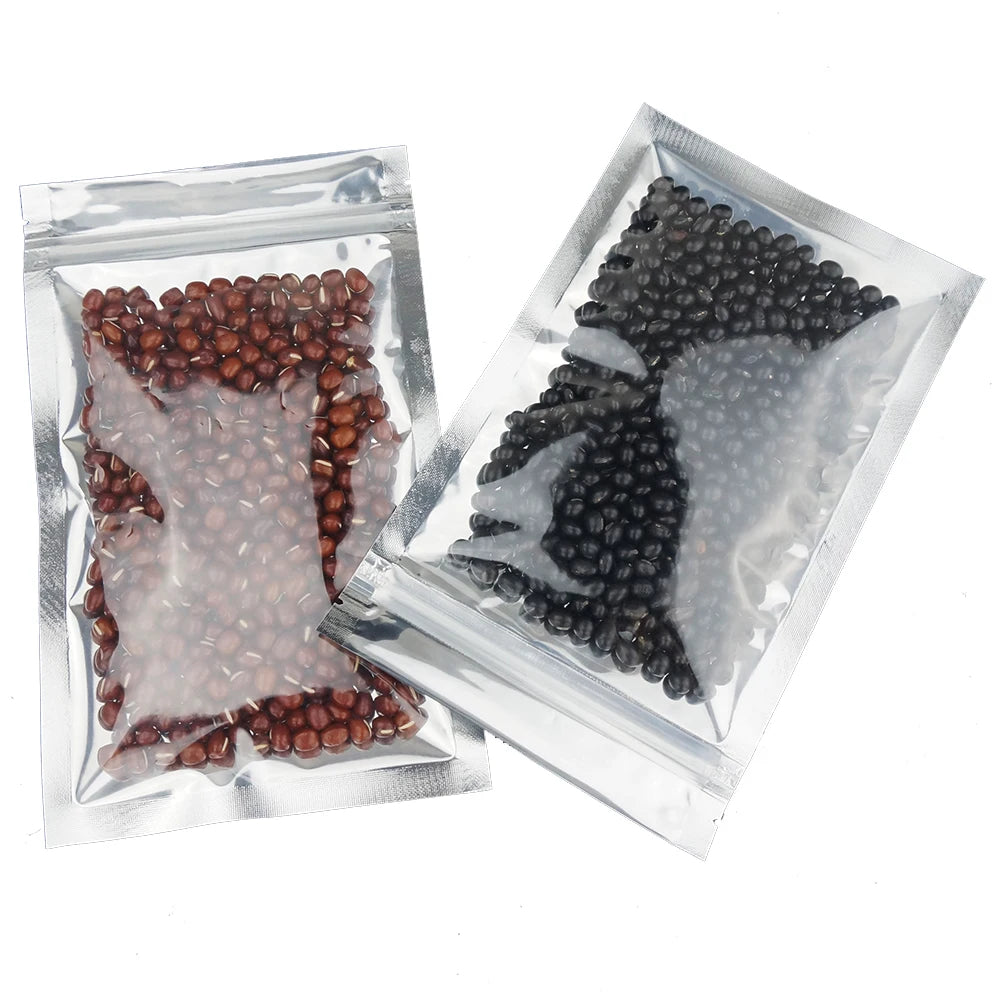 Sachets d'emballage refermables à fermeture éclair en plastique et aluminium, un côté transparent