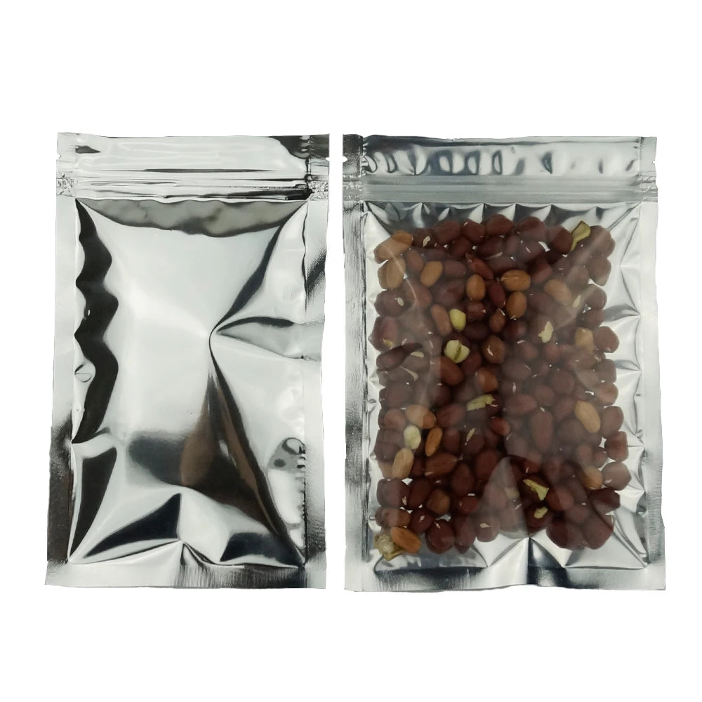 Sachets d'emballage refermables à fermeture éclair en plastique et aluminium, un côté transparent
