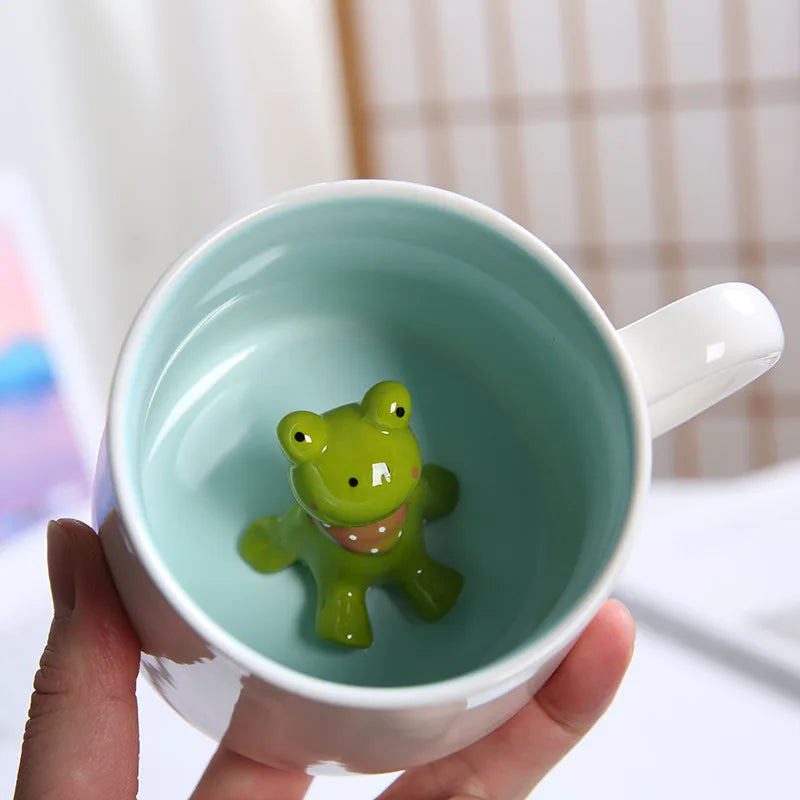 Tasses à café en céramique mignonnes en forme d'animaux 3D avec poignée Vache Panda Grenouille