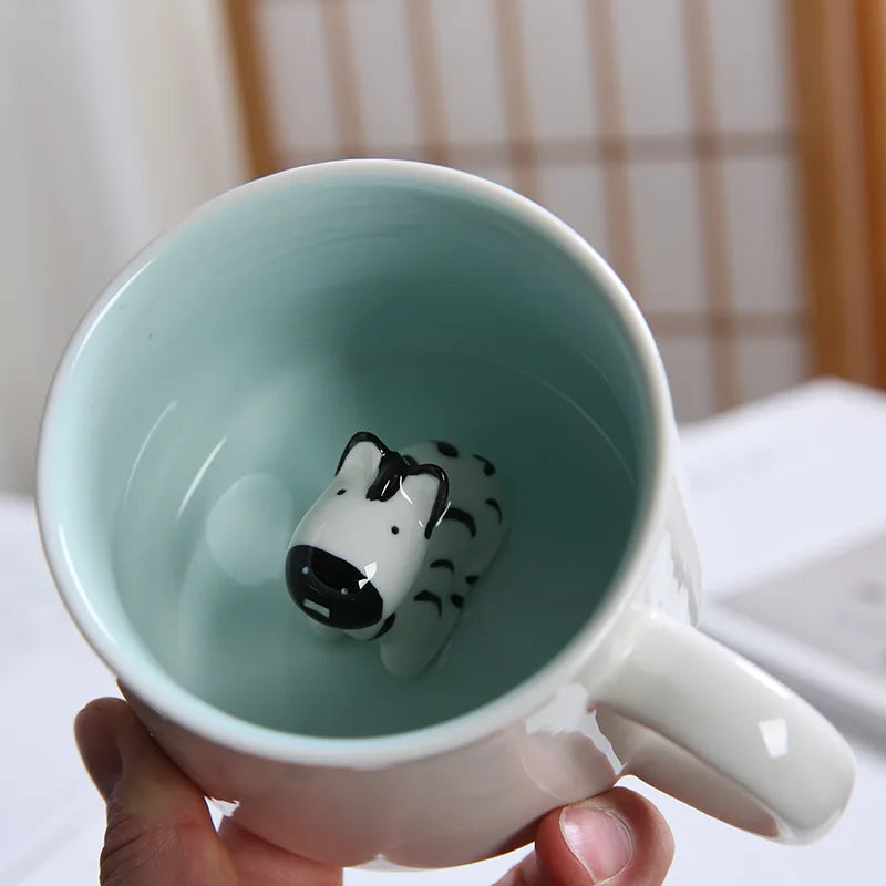 Tasses à café en céramique mignonnes en forme d'animaux 3D avec poignée Vache Panda Grenouille