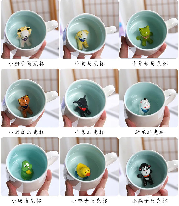 Tasses à café en céramique mignonnes en forme d'animaux 3D avec poignée Vache Panda Grenouille