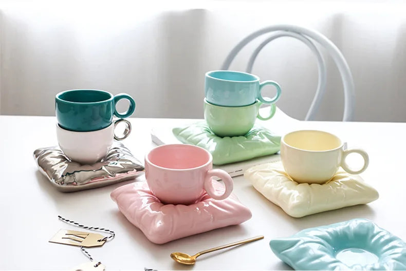 Tasses à café en céramique Lazzy House, ensemble tasse et soucoupe de grande taille pour le thé