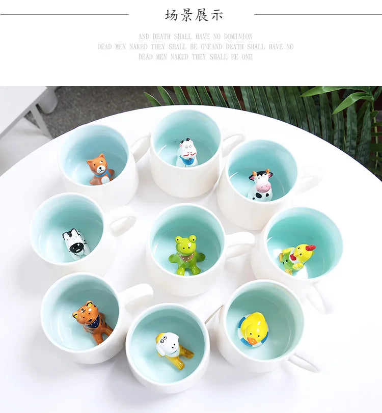 Tasses à café en céramique mignonnes en forme d'animaux 3D avec poignée Vache Panda Grenouille