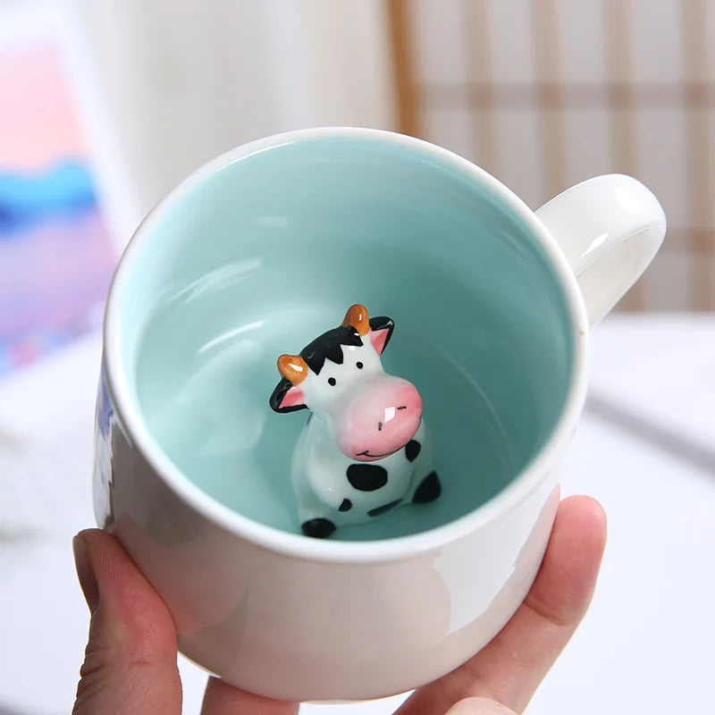 Tasses à café en céramique mignonnes en forme d'animaux 3D avec poignée Vache Panda Grenouille