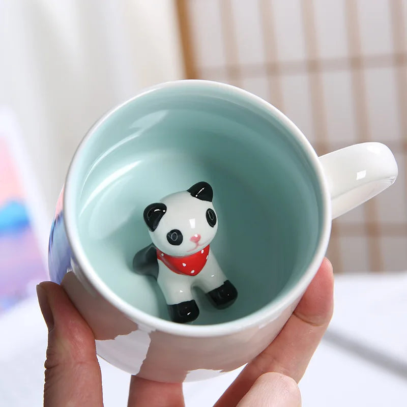 Tasses à café en céramique mignonnes en forme d'animaux 3D avec poignée Vache Panda Grenouille