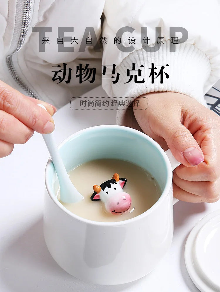 Tasses à café en céramique mignonnes en forme d'animaux 3D avec poignée Vache Panda Grenouille