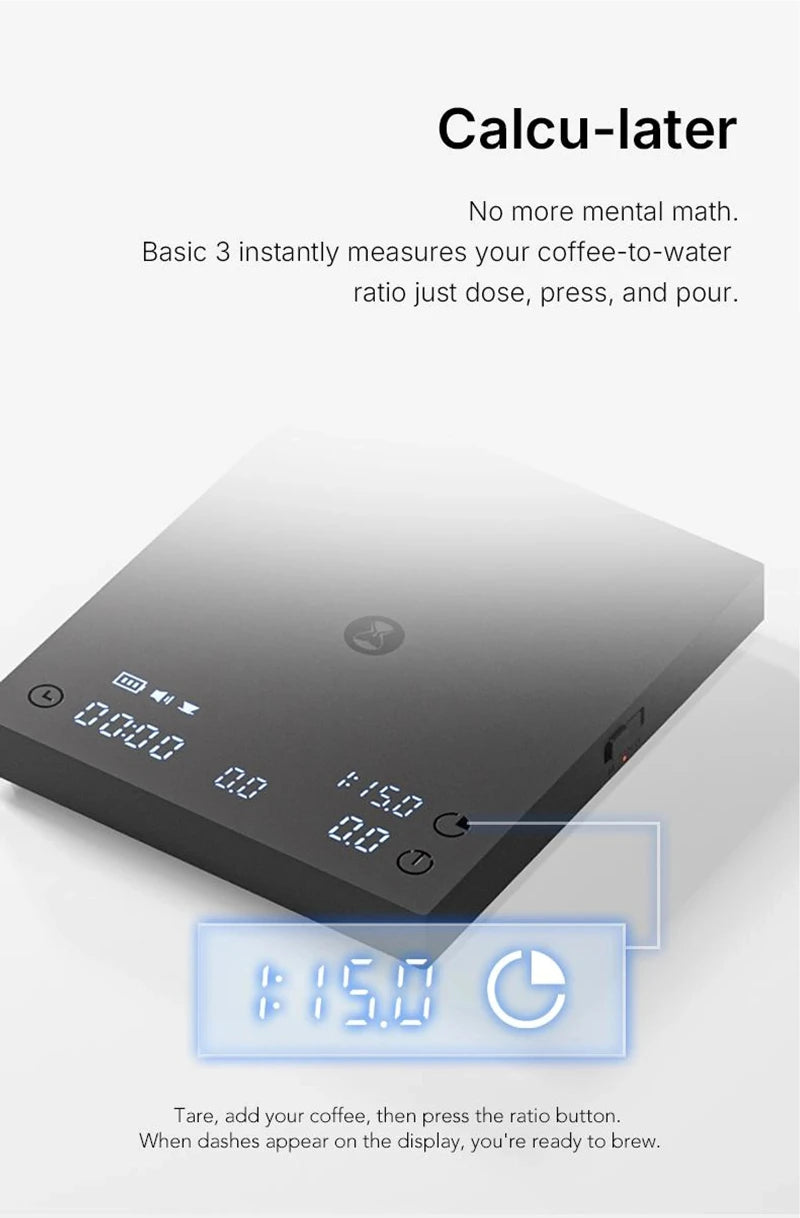 Balance de cuisine légère TIMEMORE Coffee Accuracy avec bouton tactile et fonction de minuterie