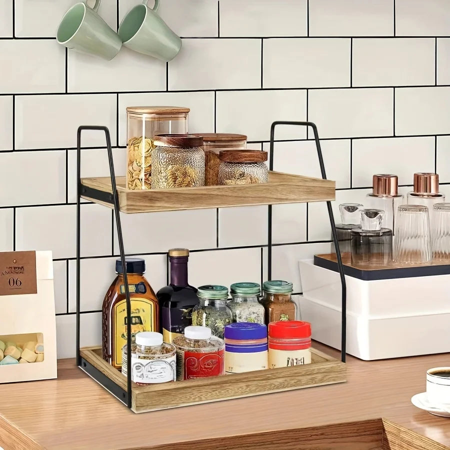 Organisateur de bar à café de ferme, étagère de comptoir en bois et métal pour la cuisine
