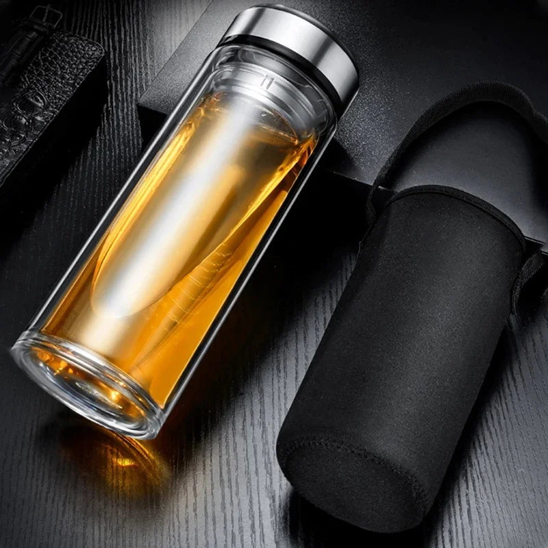Bouteilles de thé en verre étanches avec infuseur Tasse à double paroi en acier inoxydable
