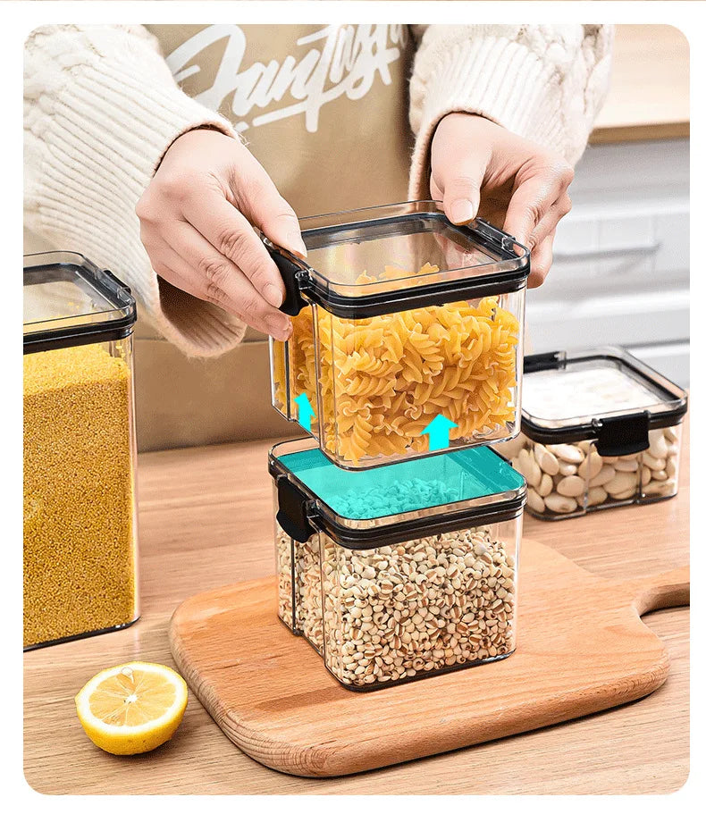 Lot de boîtes de rangement hermétiques pour cuisine, bocaux scellés pour céréales, conteneurs à épices empilables pour tiroir
