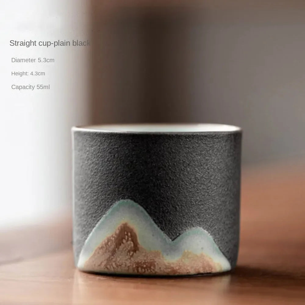 Tasse à café rétro en céramique avec filtre, poignée en bois, pour bureau