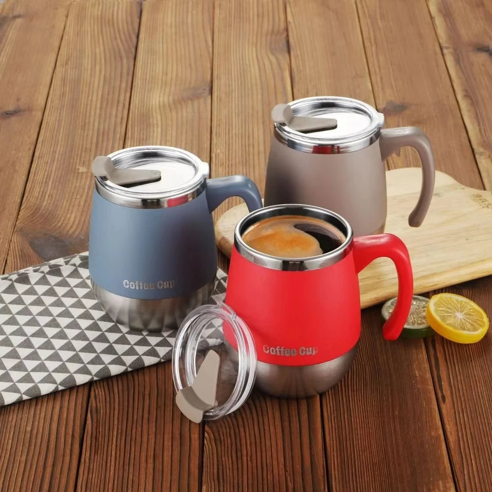Tasse à café isotherme en acier inoxydable de 500 ml avec couvercle, double paroi sous vide