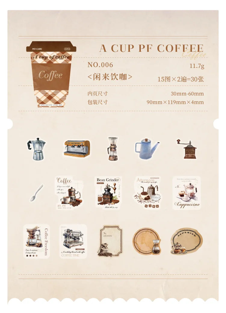 Lot de stickers PET Thème café vintage Créativité Adhésif DIY Scrapbooking