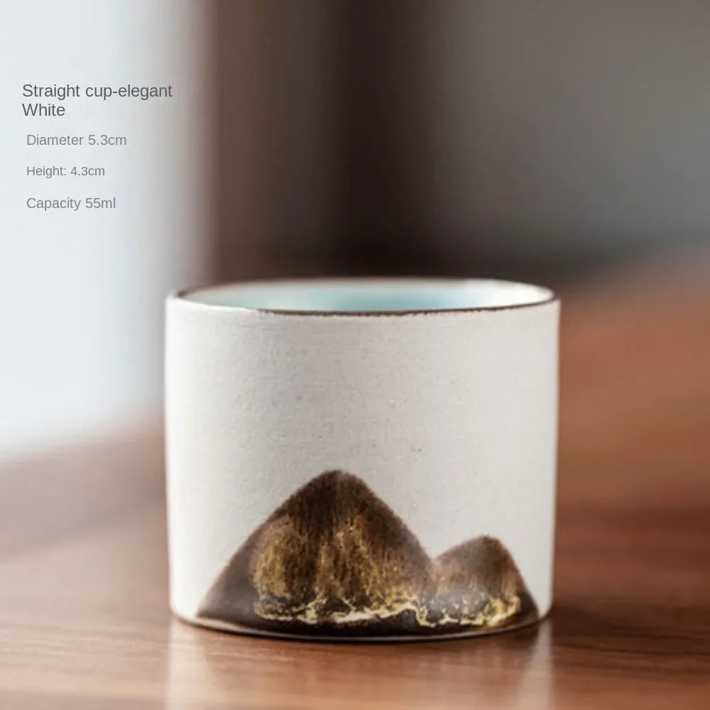 Tasse à café rétro en céramique avec filtre, poignée en bois, pour bureau
