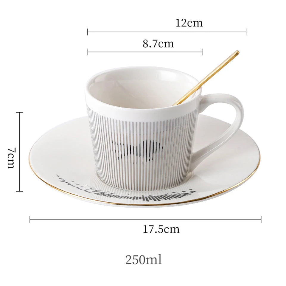 Ensemble tasse à café, soucoupe et plateau en céramique à reflet holographique mobile