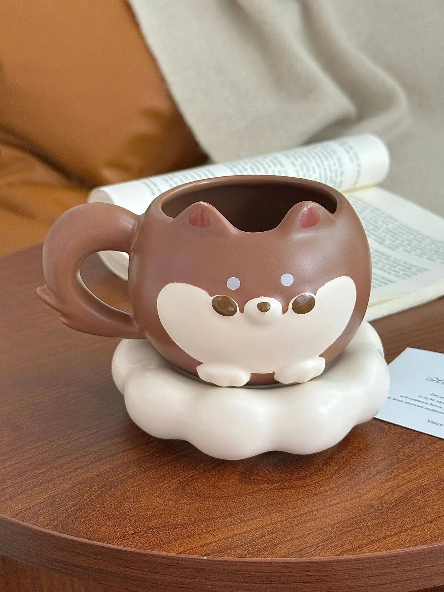 Mug en céramique mignon de Shiba Inu de dessin animé avec couvercle et cuillère, de grande valeur, mignon et amusant