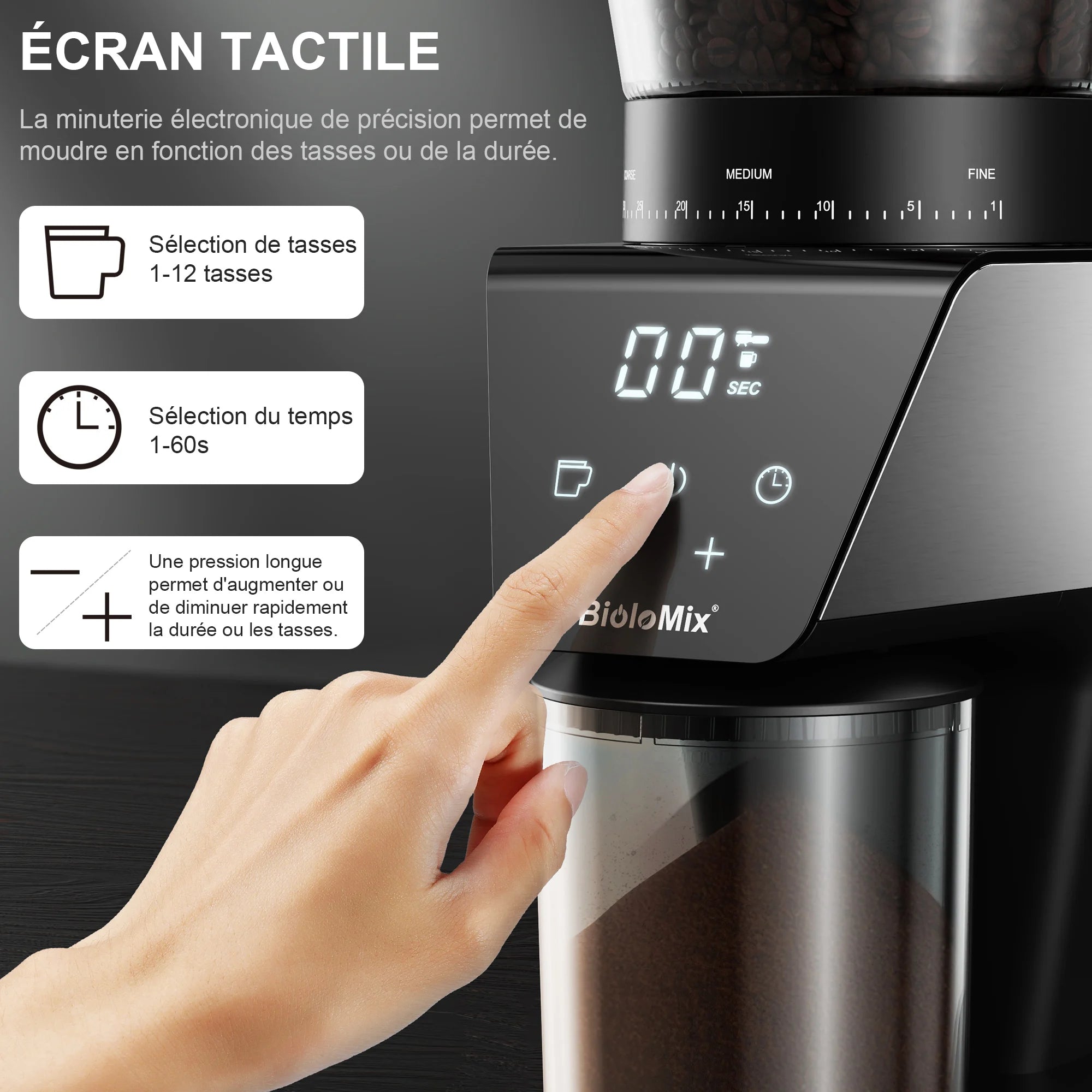 Moulin à café électrique automatique à meules BioloMix pour espresso