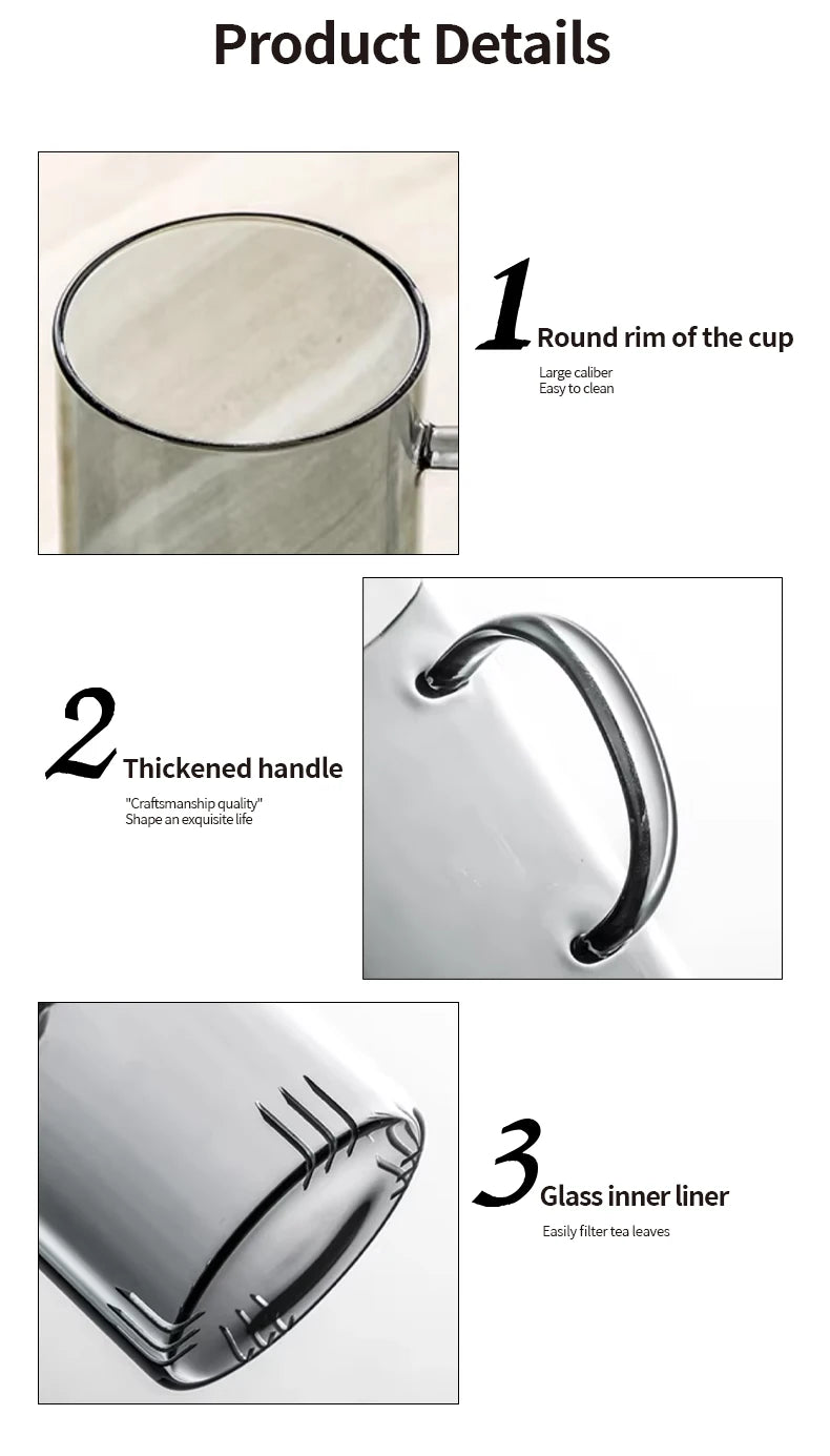Tasse à thé en verre borosilicate résistant à la chaleur 400ml Gris Fumé HeY LiLac