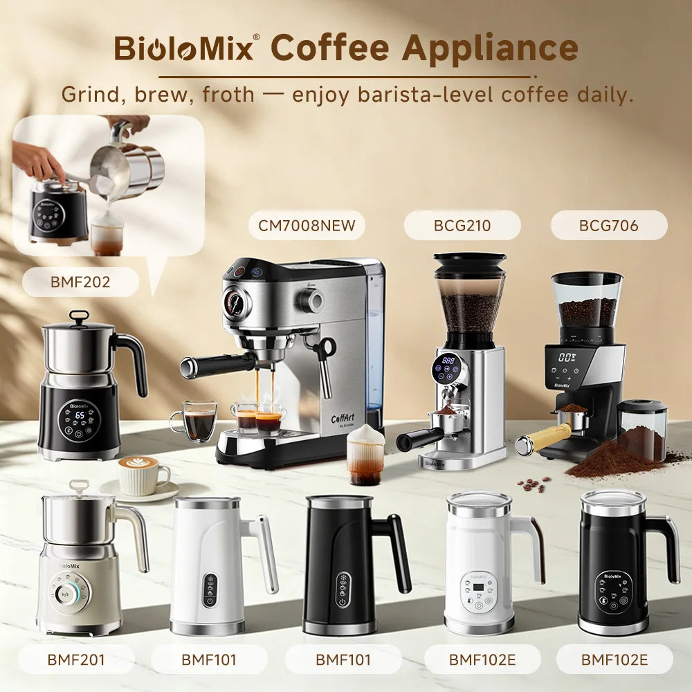 BioloMix 20 Bar Stainless Steel Semi-Automatic Coffee Machine with Milk Frother Wand for Espresso Cappuccino And Powder Coffee
