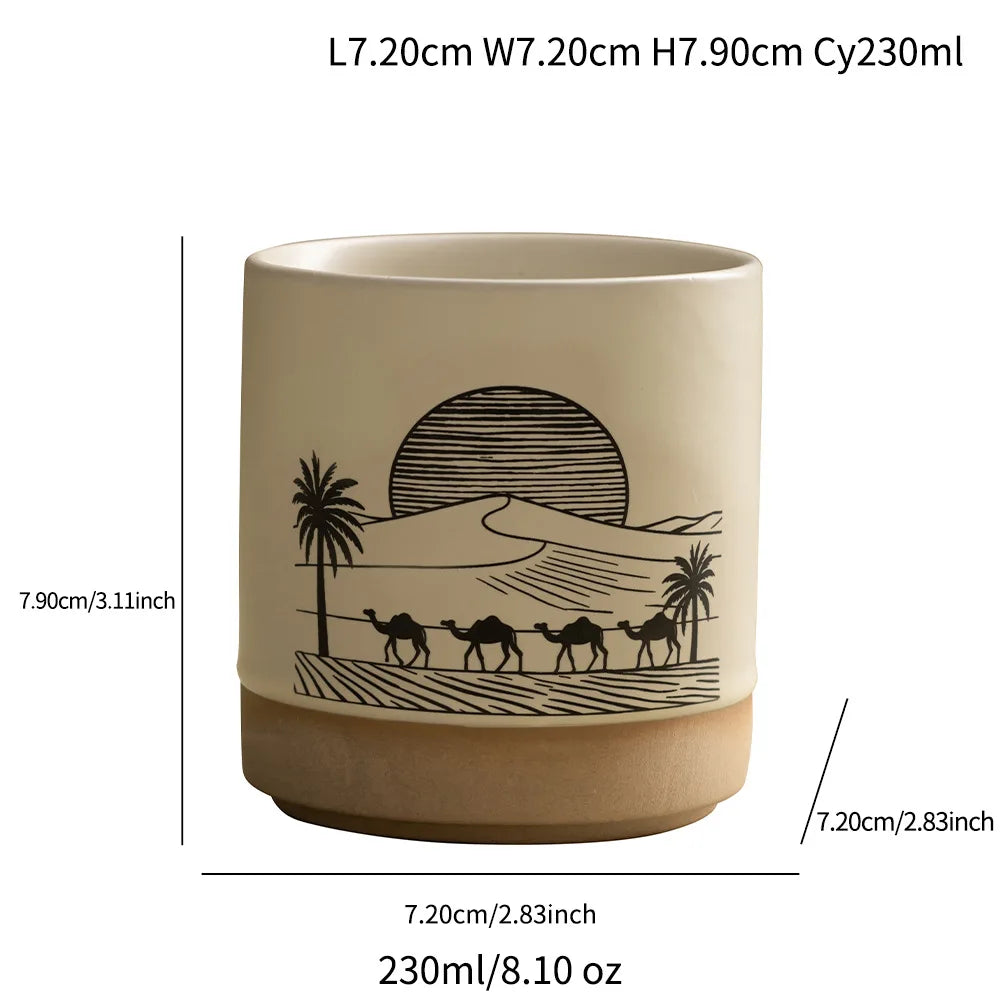230ML Tasse Rétro en Poterie Grossière Style Moyen-Orient Arbre à Palmiers Arabe Chameau Thé