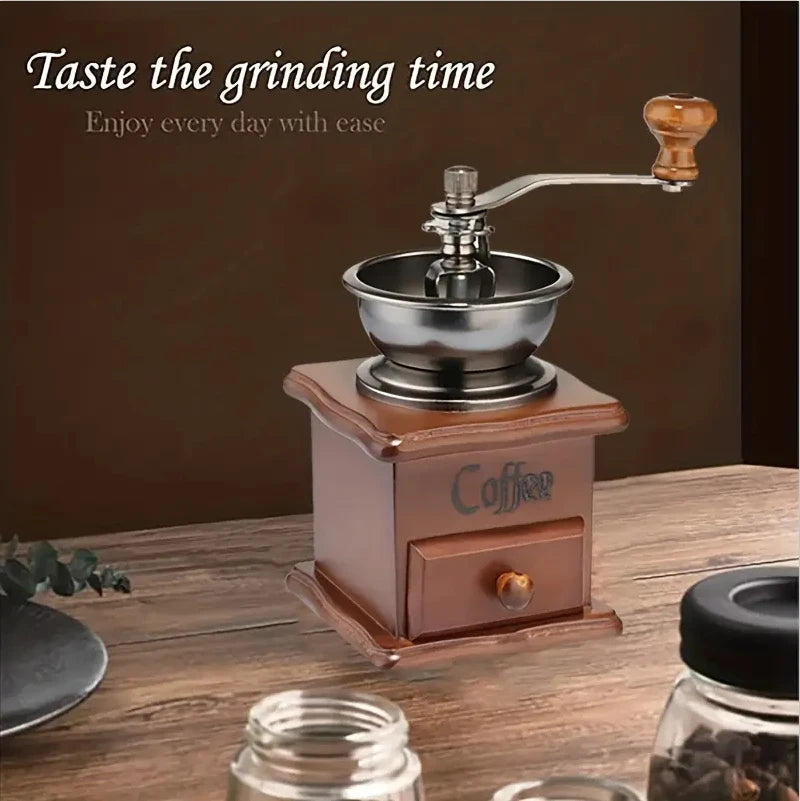 Moulin à café manuel vintage, broyeur à café à manivelle, vintage en bois