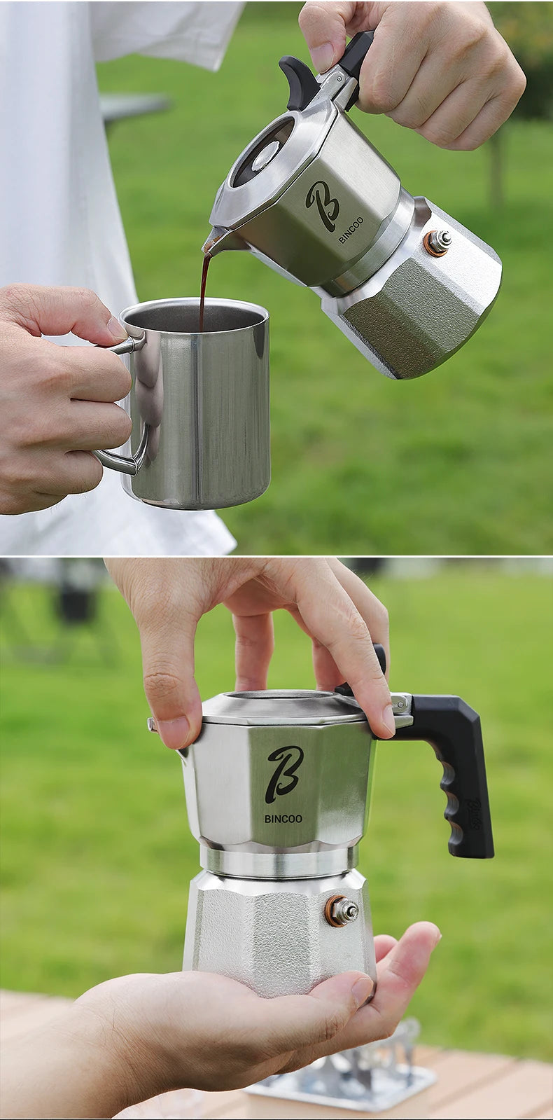 Bincoo Cafetière Mocha à Trois Valves en Acier Inoxydable 316, à Pression Concentrée