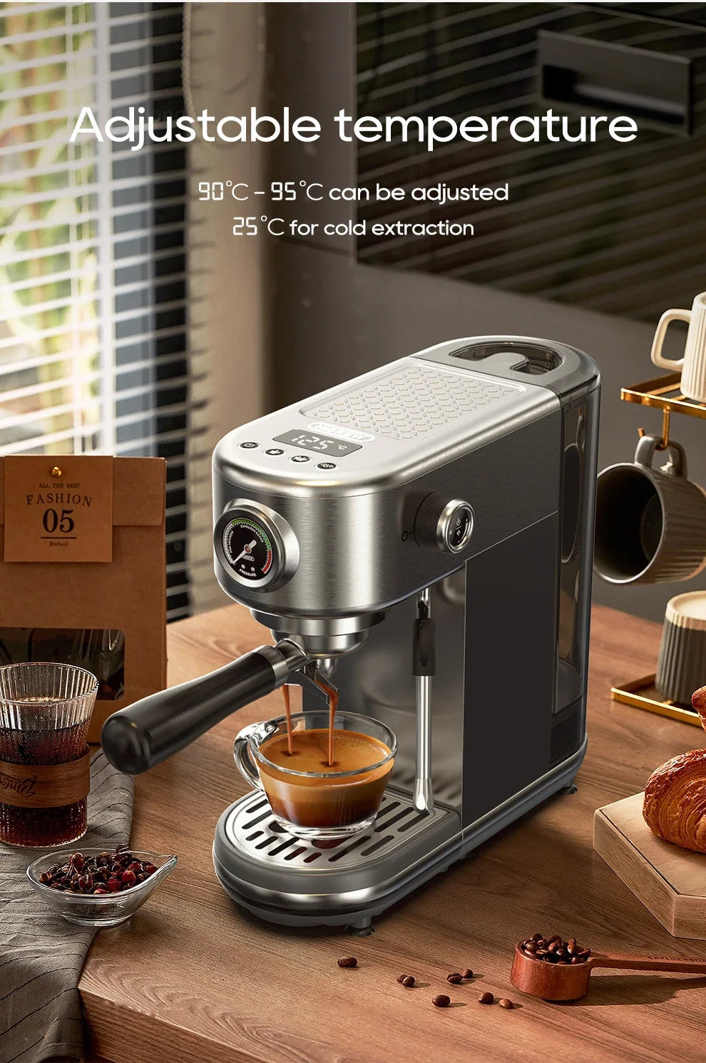 HiBREW 20Bar Semi Automatic Espresso Coffee Machine Temperature Adjustable Cold/Hot Super Slim Coffee Maker Cappuccino